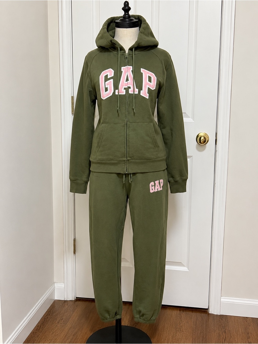 GAP Olive Green Hoodie & Joggers with Pink Logo